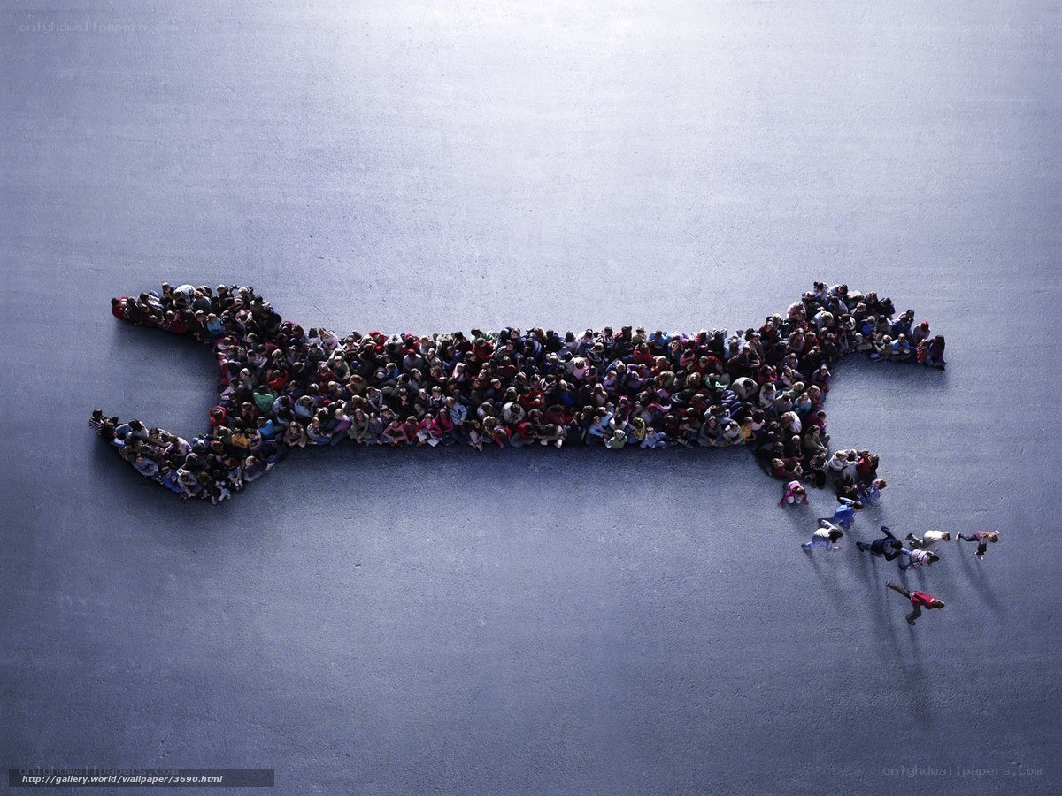 People forming a wrench shape