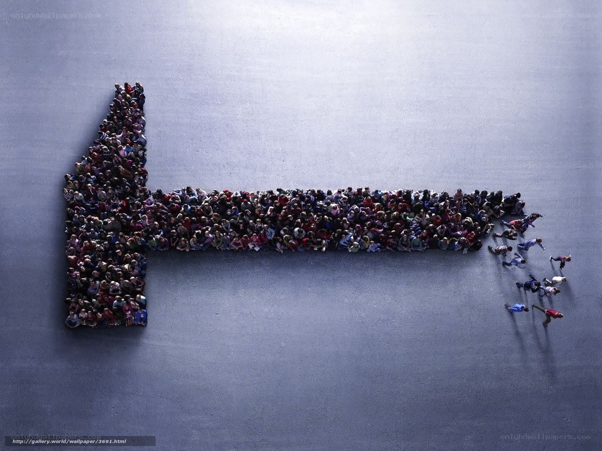 People forming an arrow shape