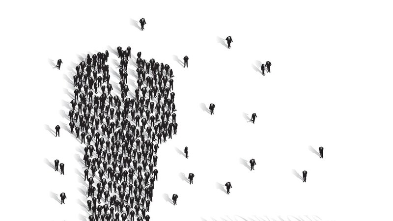 People Forming Hand Shape — Black, Minimalist