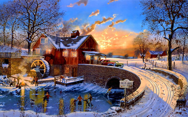 People Ice Skating at Mill