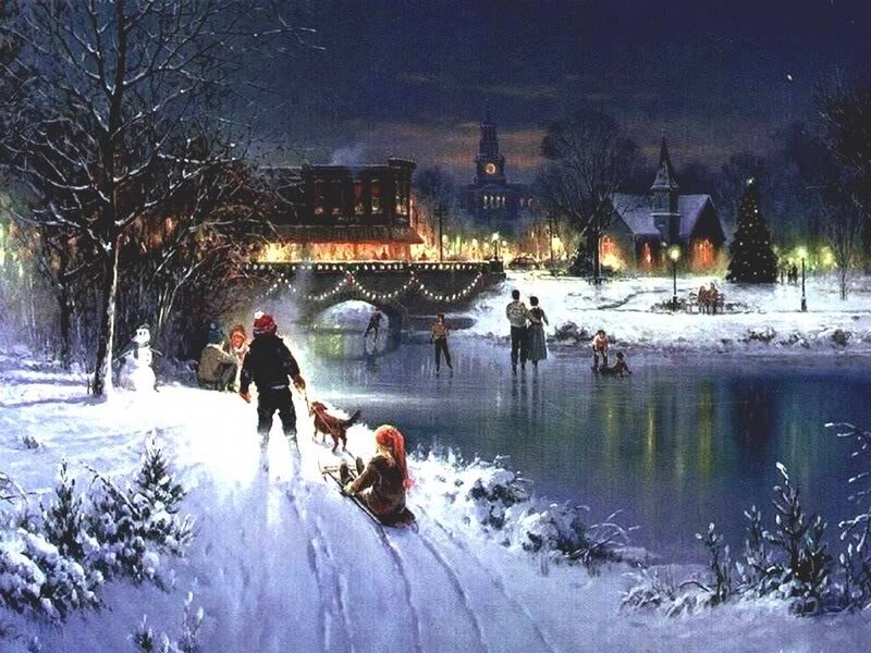 People Ice Skating at Night — Blue