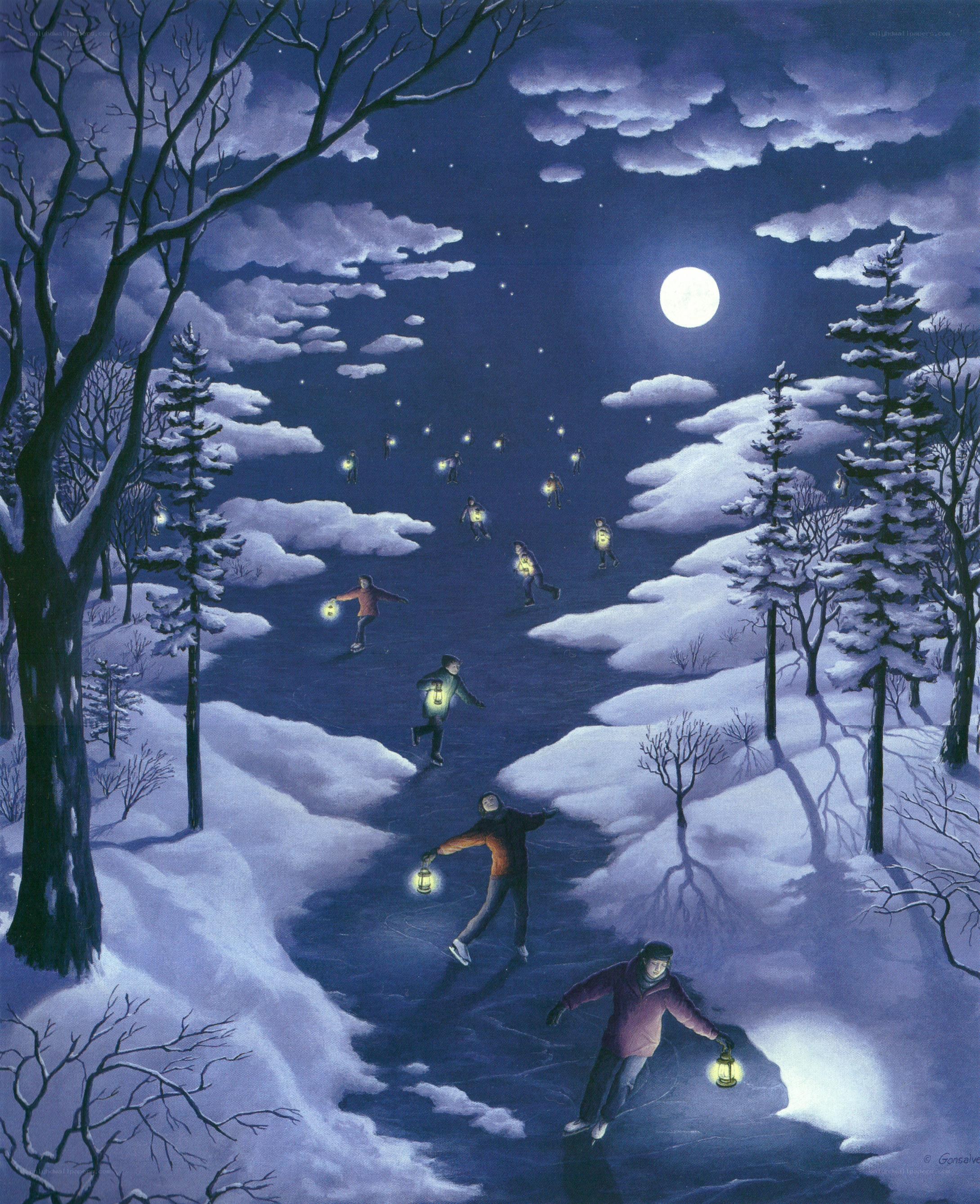 People ice skating at night