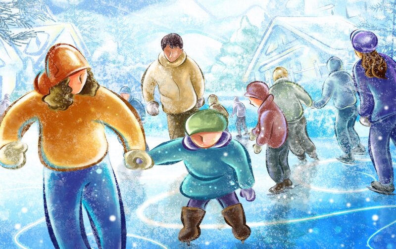 People Ice Skating — Blue, Festive, Winter