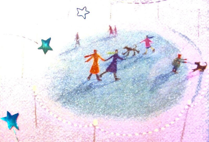 People Ice Skating — Blue, Playful