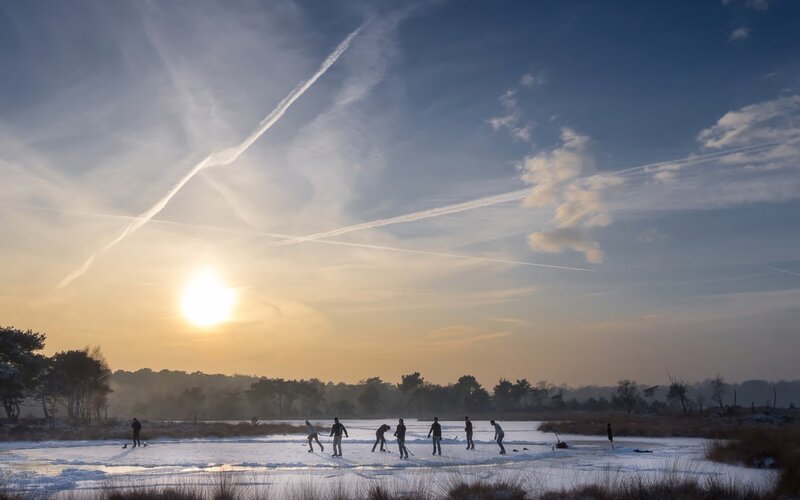 People Ice Skating — Blue, Serene, Sunset