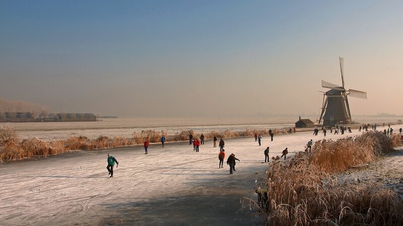 People Ice Skating — Blue, Serene, Winter, Photograph
