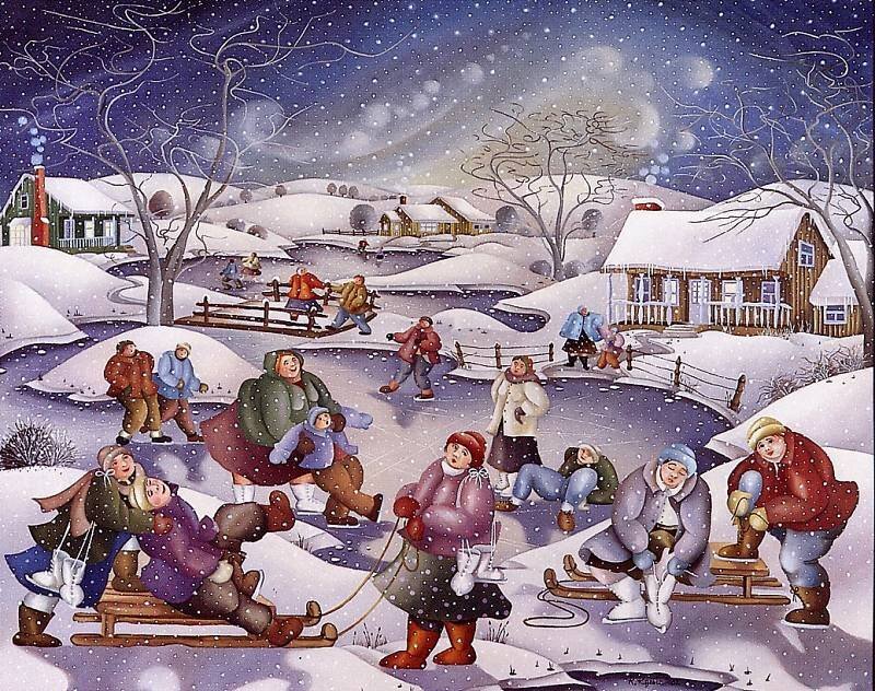 People Ice Skating in Winter