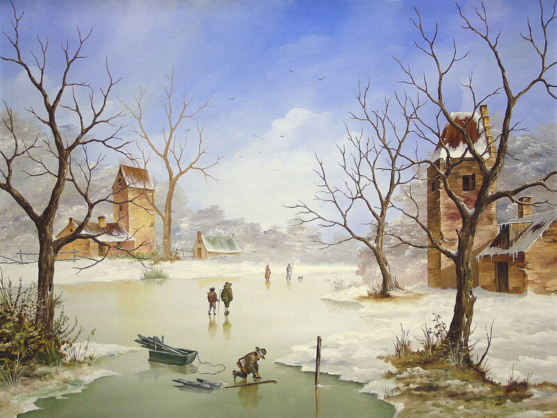People Ice Skating on Frozen River
