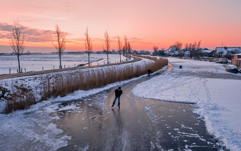 People Ice Skating — Pink, Serene, Winter