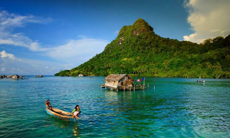 People in a Boat — Blue, Serene