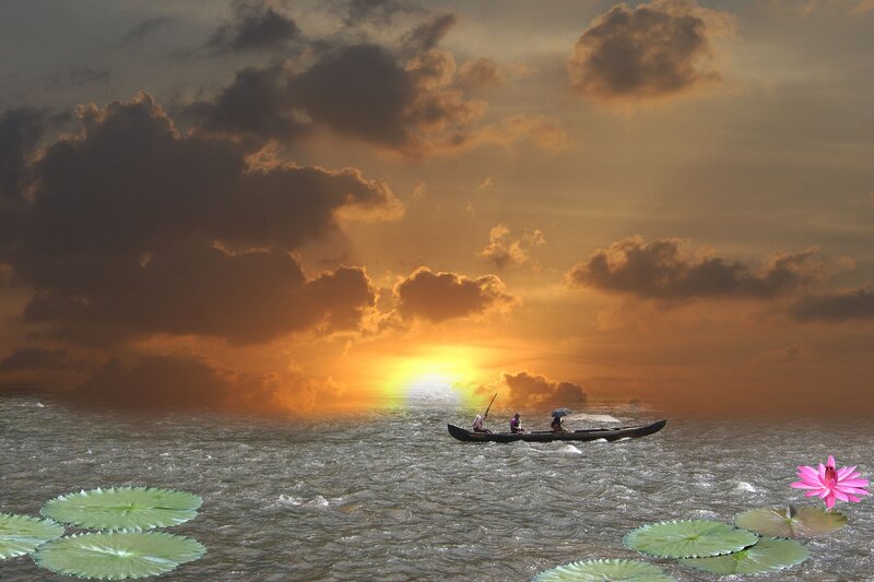 People in a Boat on Water