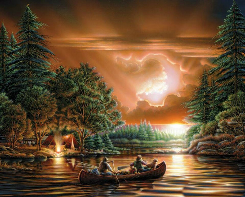 People in a Canoe — Orange, Dramatic, Sunset