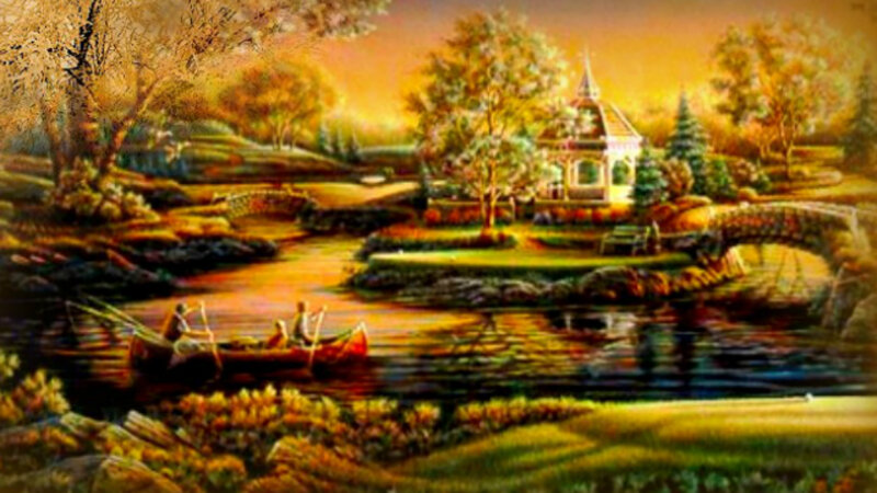 People in a Canoe — Orange, Serene
