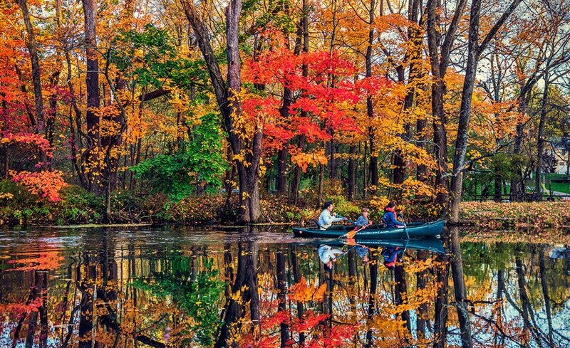 People in a Canoe — Red, Serene