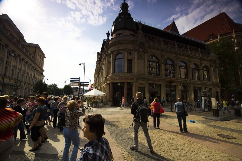 People in a city square