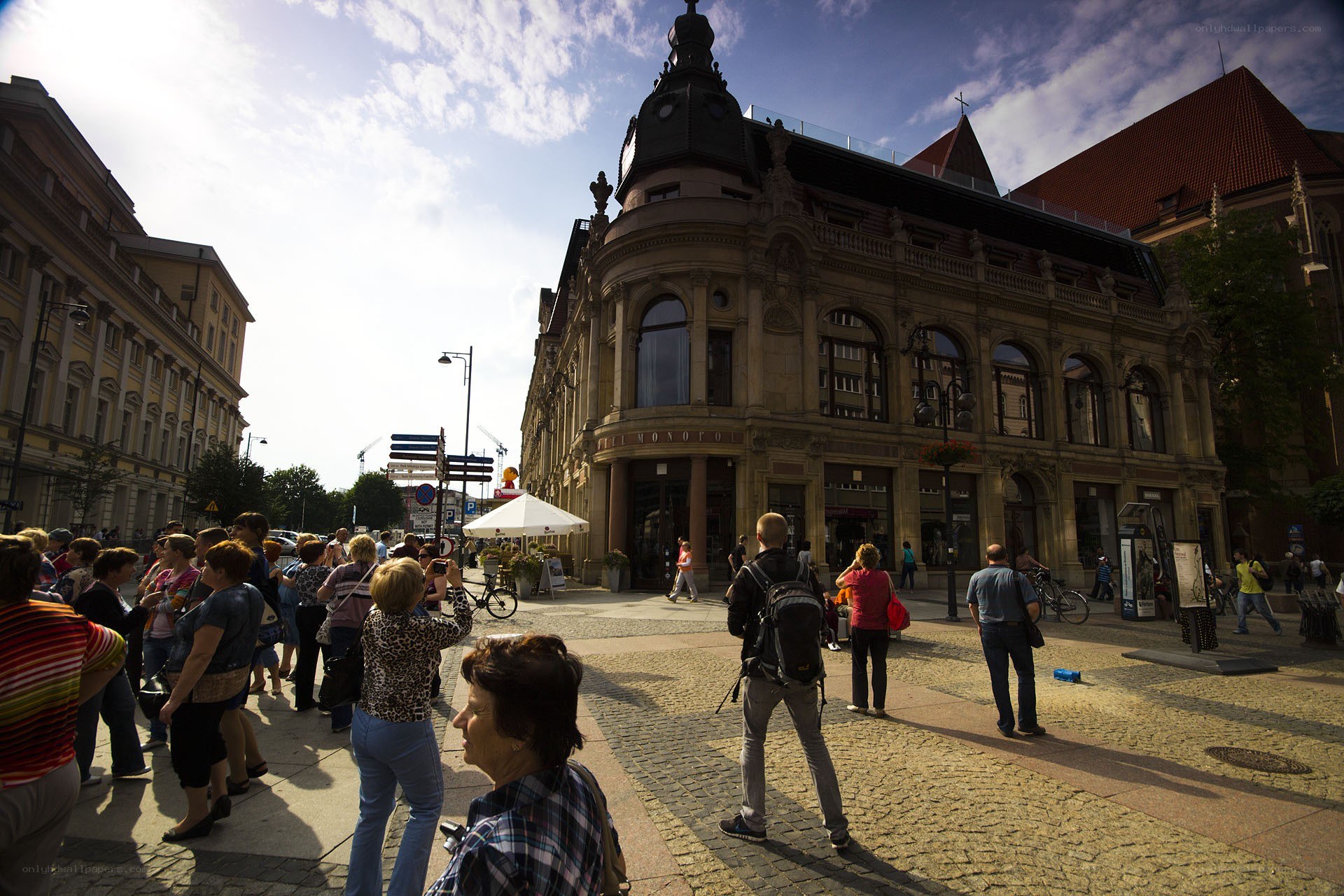 People in a city square