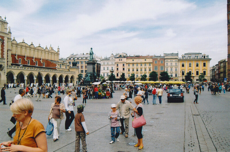 People in a City Square — Gray