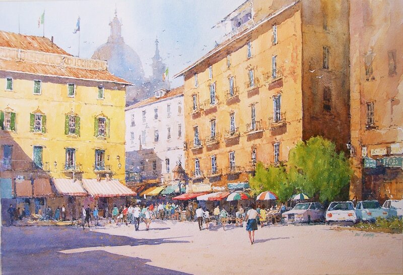 People in a City Square — Yellow