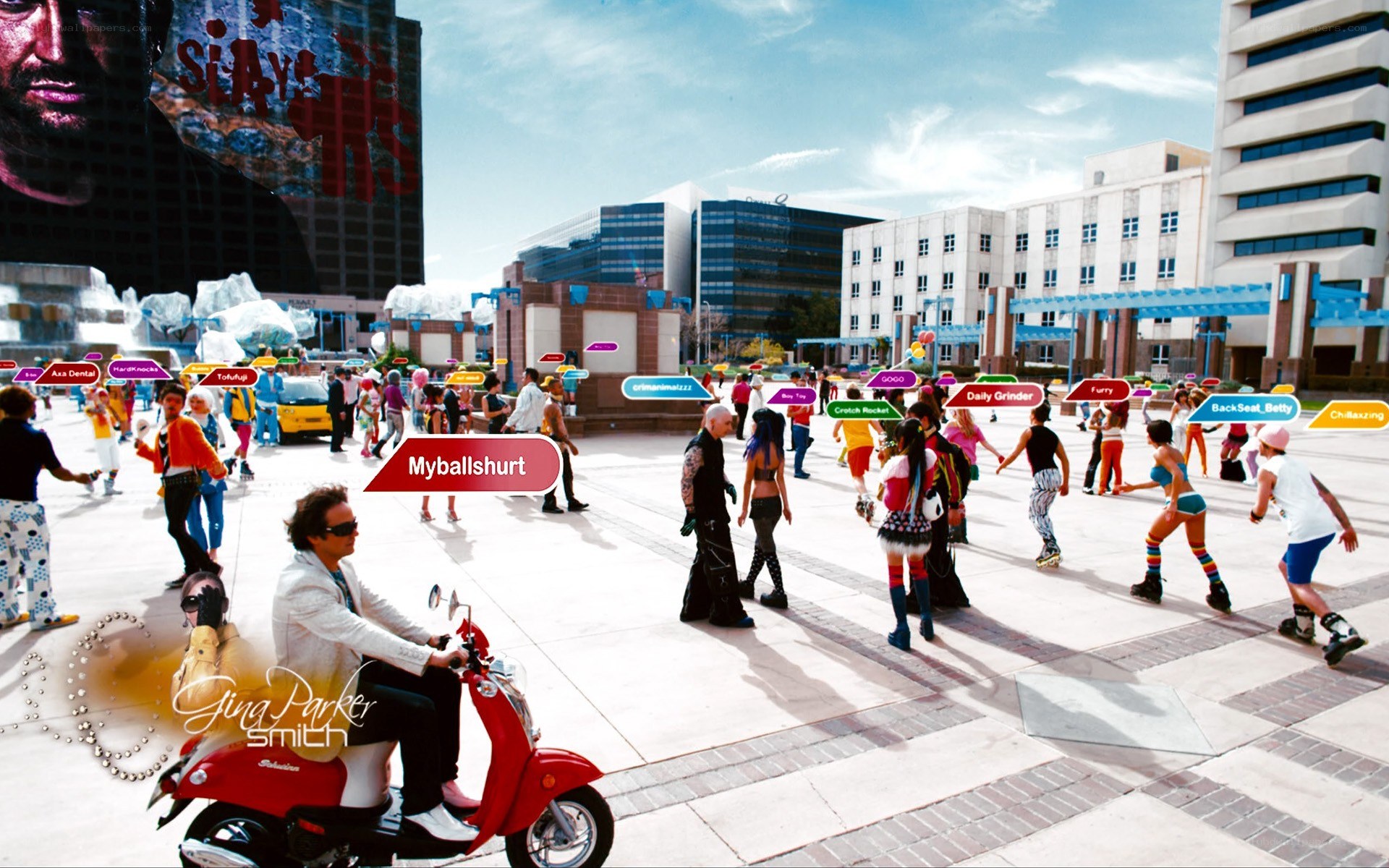 People in a city square