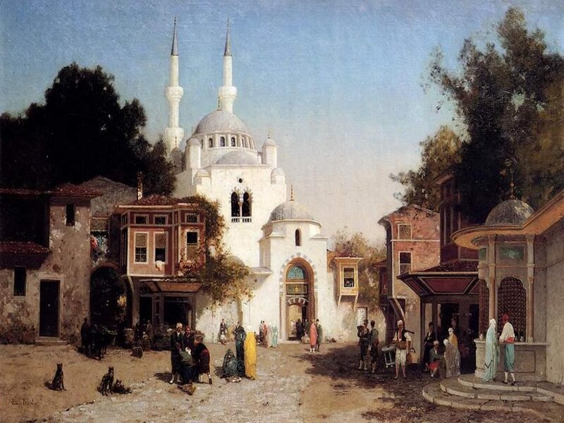 People in a Courtyard — White