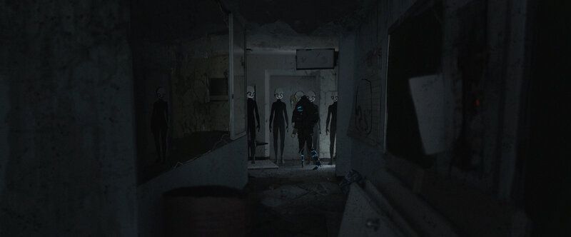 People in a Dark Hallway — Black