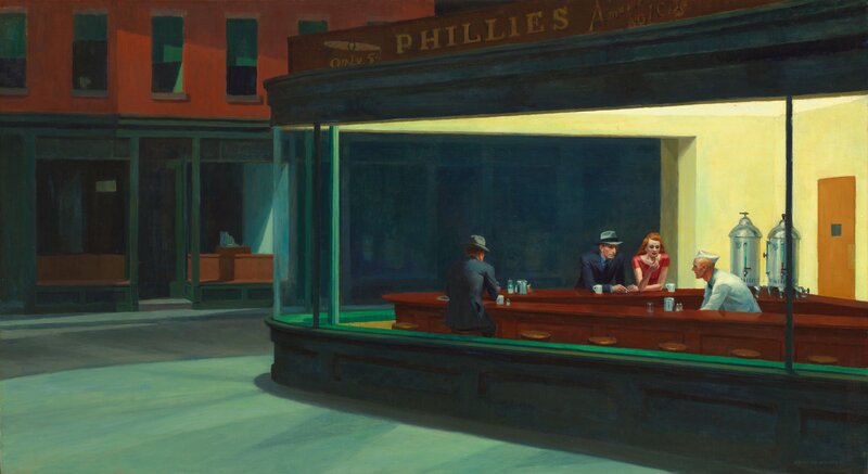 People in a Diner — Yellow, Solitary, Night