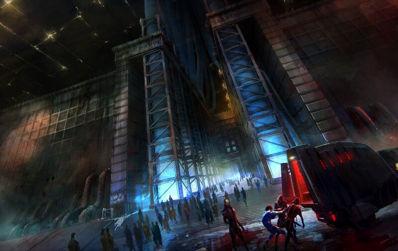 People in a Futuristic City — Blue, Dramatic