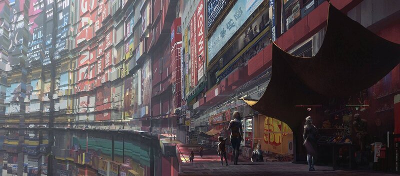 People in a Futuristic City