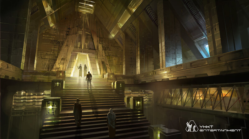 People in a Futuristic Hall