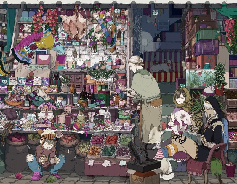 People in a Market Stall