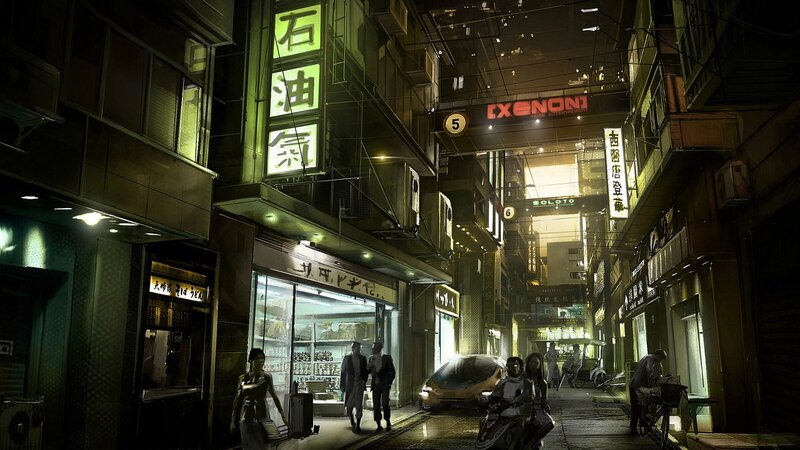 People in a Neon-lit Alley