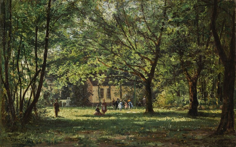People in a Park — Green, Serene, Afternoon, Painting