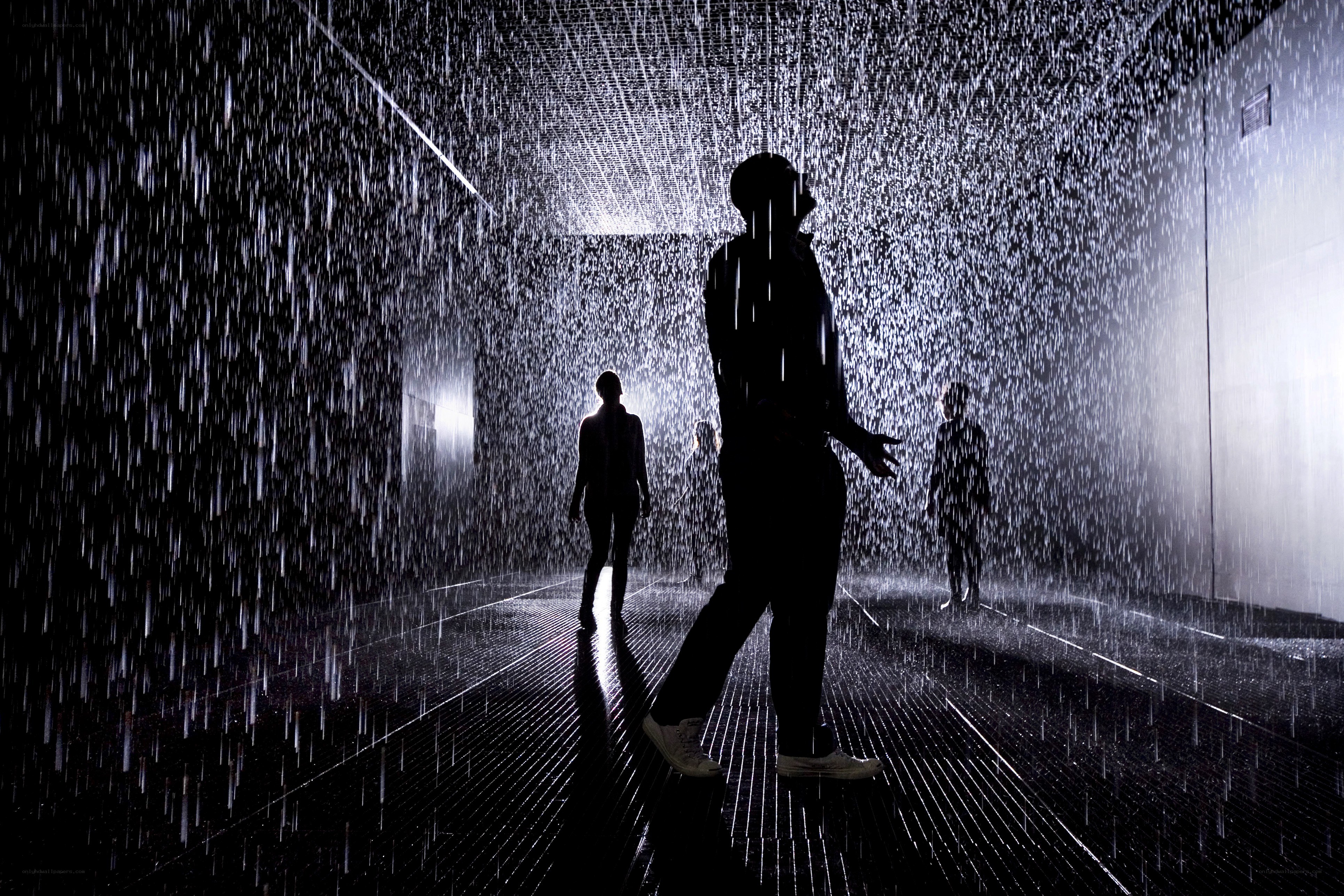 People in a rain installation