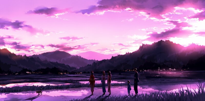 People in a Rice Paddy — Purple