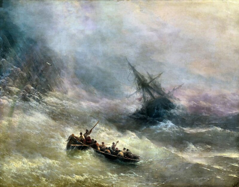 People in a Rowboat — Gray