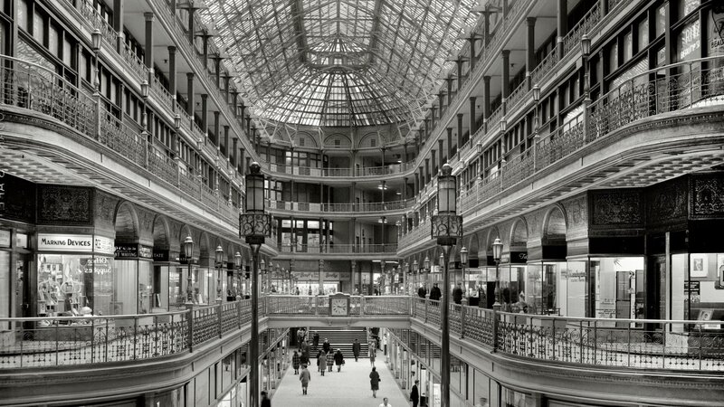 People in a Shopping Arcade — Black