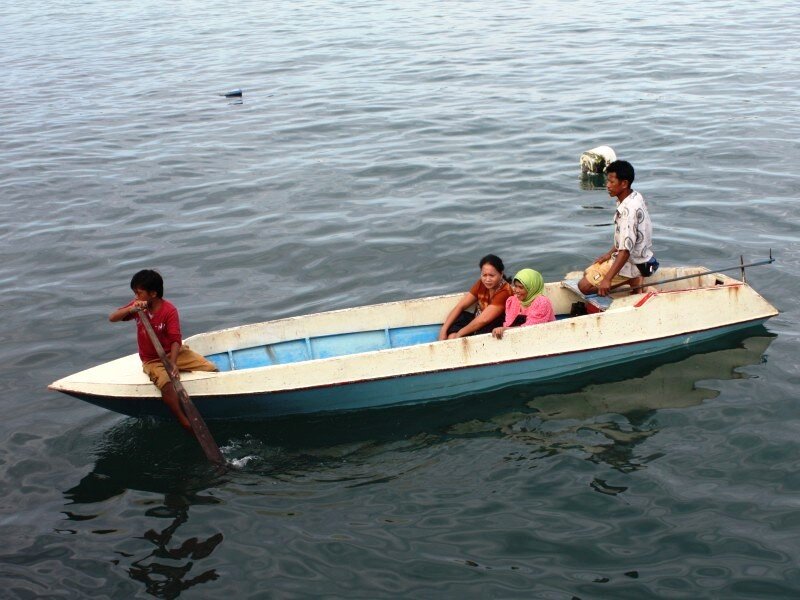 People in a small boat on water