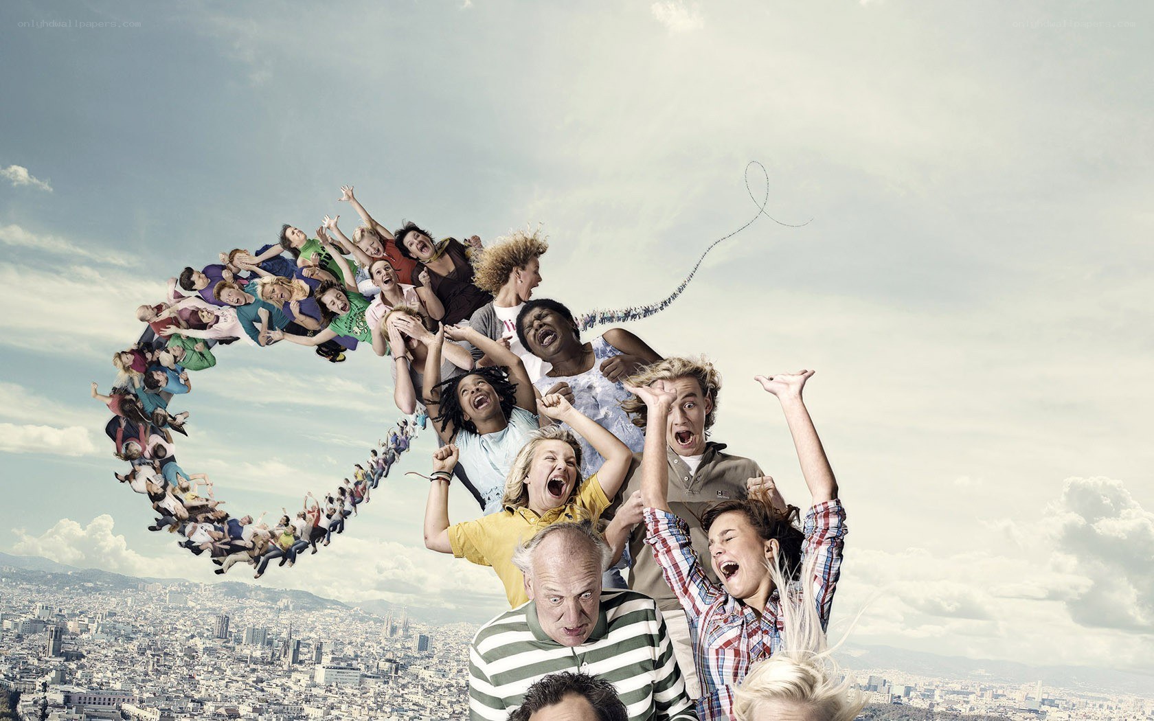People in a swirling vortex