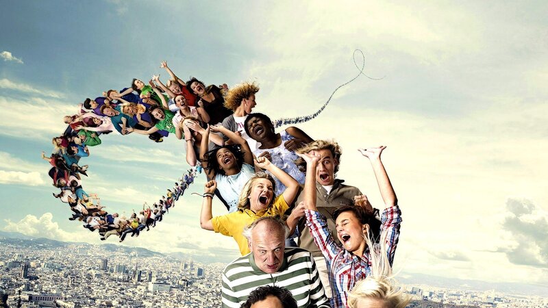 people in a swirling vortex