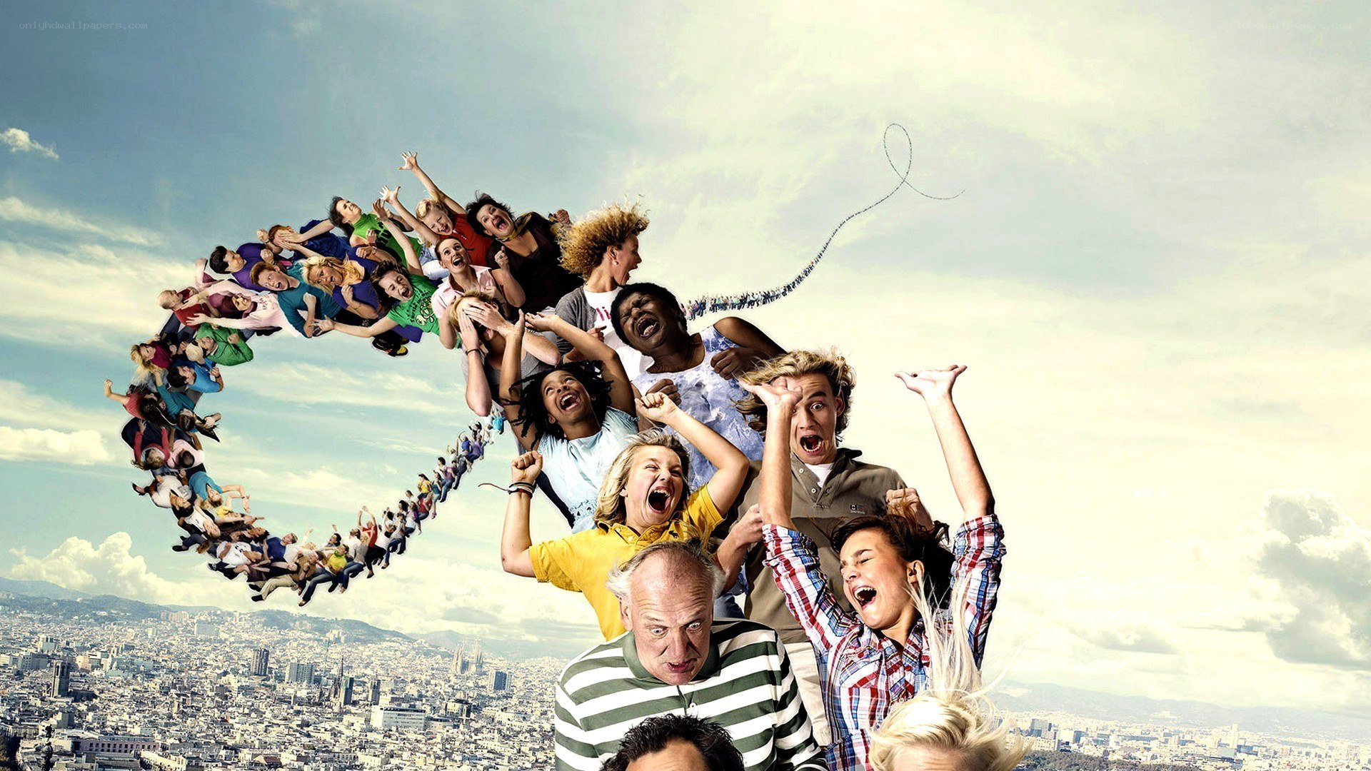 people in a swirling vortex