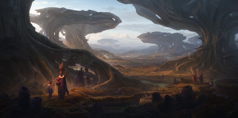 People in Alien Landscape — Brown