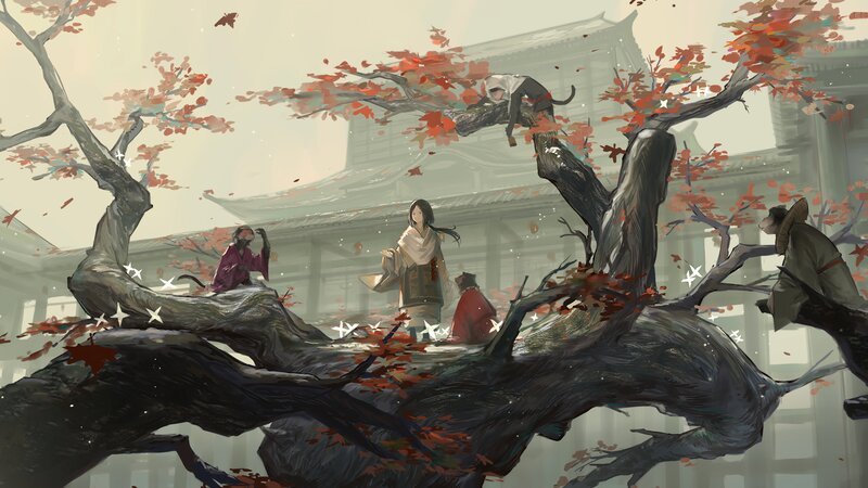 People in Autumn Tree