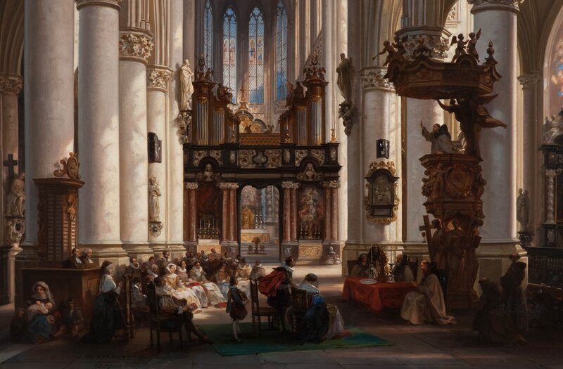 People in Church Interior
