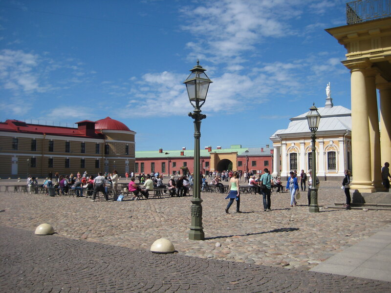 People in Courtyard — Blue