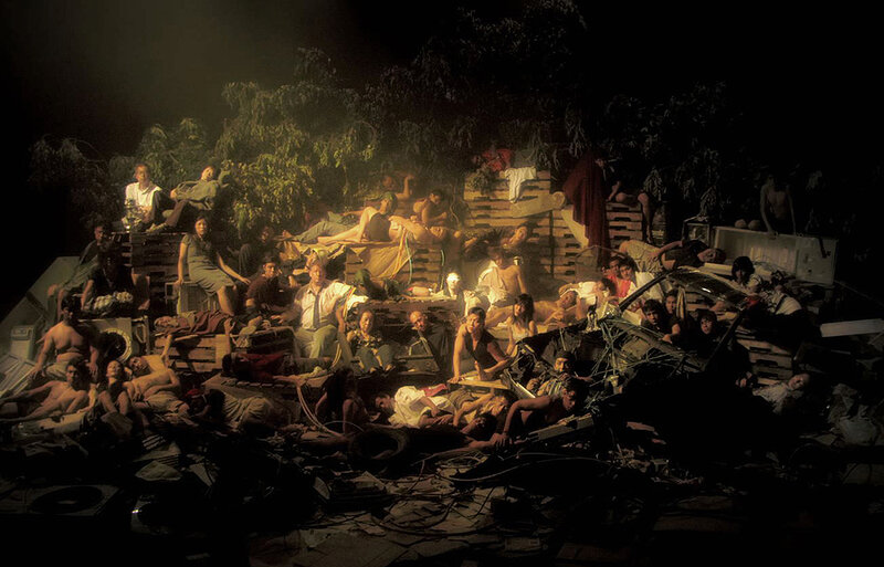 People in Debris at Night