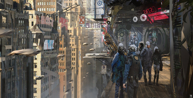 People in Futuristic City