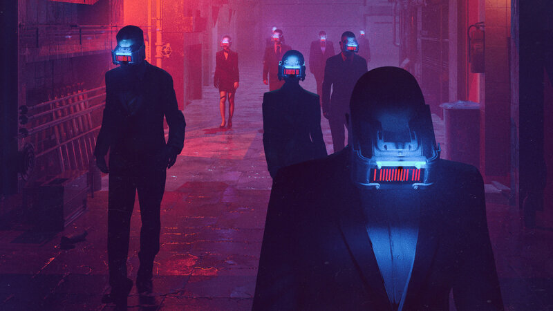 People in Futuristic Helmets