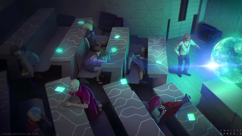 People in Futuristic Lounge