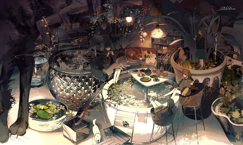 People in Garden Cafe
