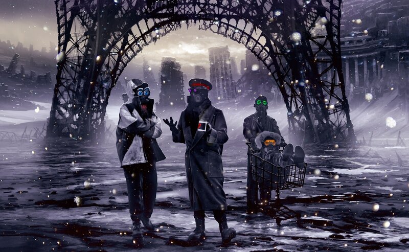 People in Gas Masks — Gray